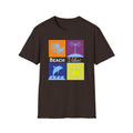 Beach Vibes T-Shirt — Colorblock Seashell, Palm & Dolphin Graphic
