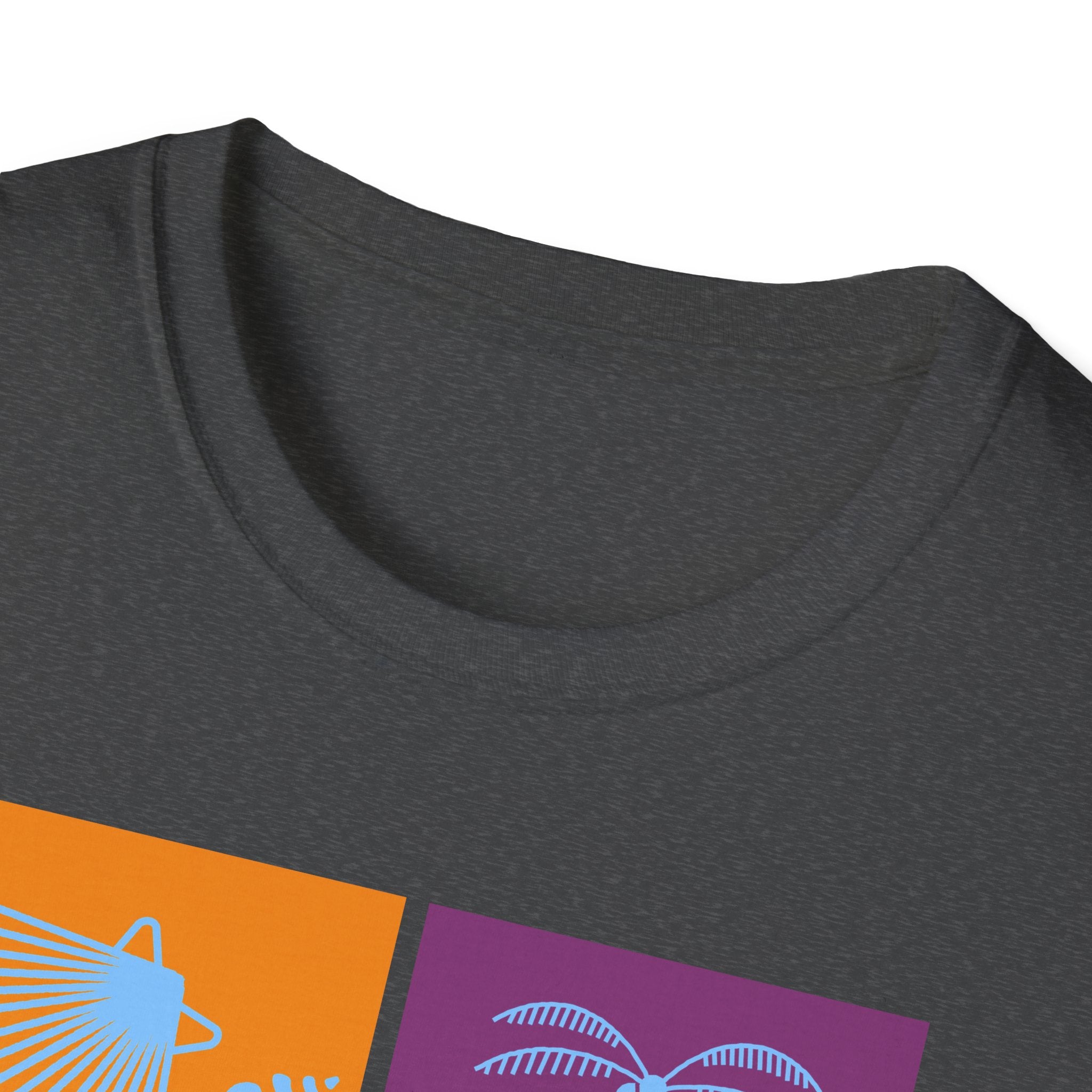 Beach Vibes T-Shirt — Colorblock Seashell, Palm & Dolphin Graphic