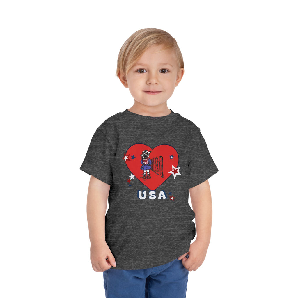 Toddler Tee - Patriotic USA Heart with Cowgirl Design