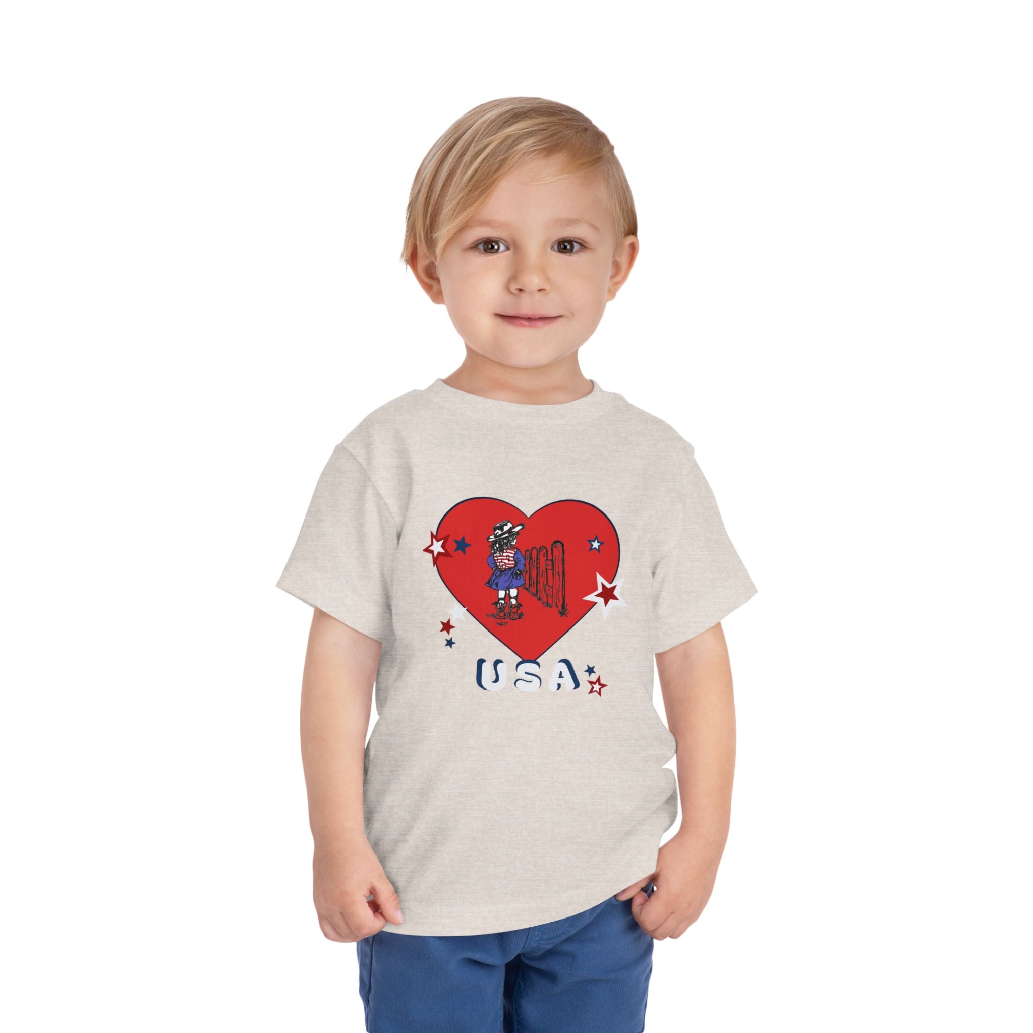 Toddler Tee - Patriotic USA Heart with Cowgirl Design