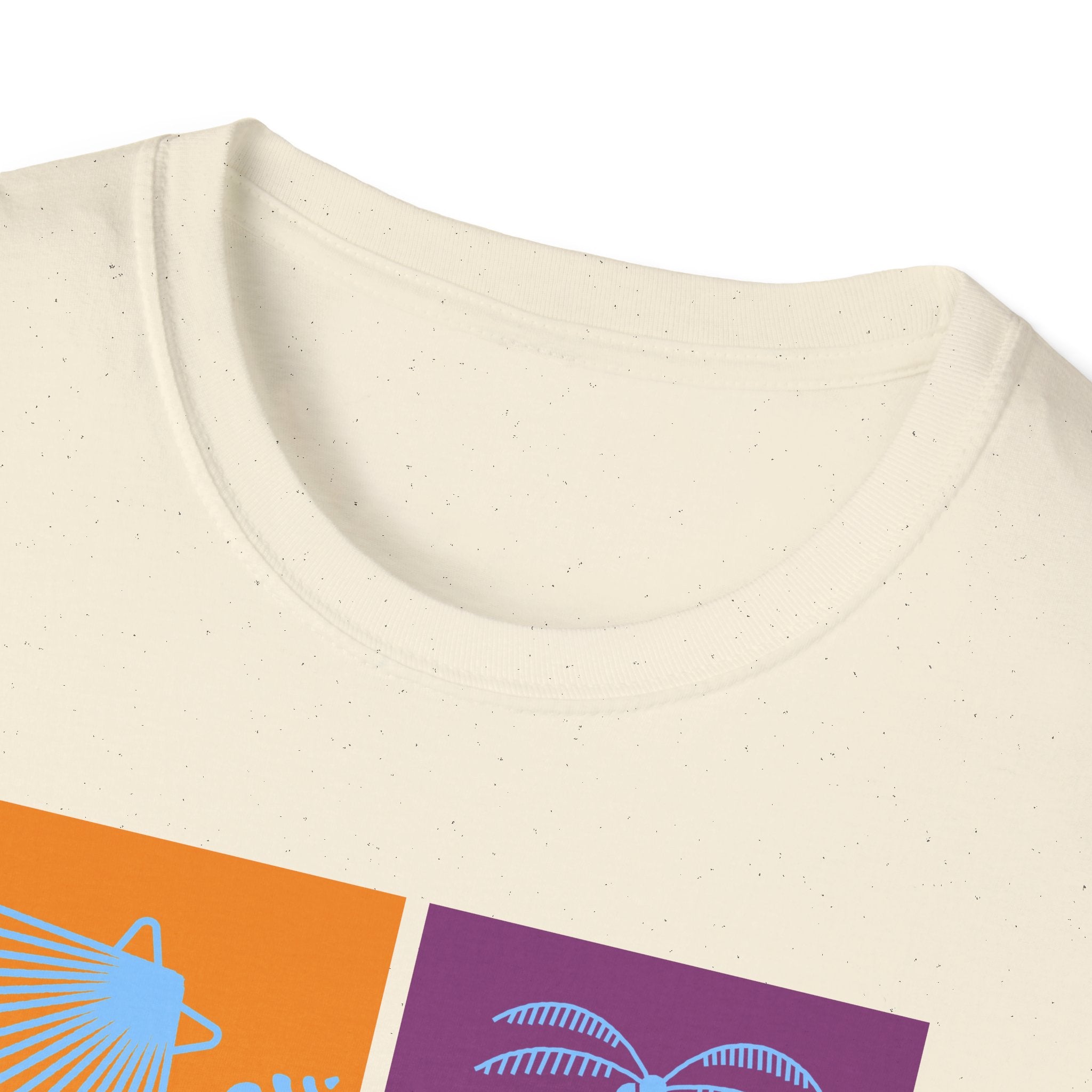 Beach Vibes T-Shirt — Colorblock Seashell, Palm & Dolphin Graphic