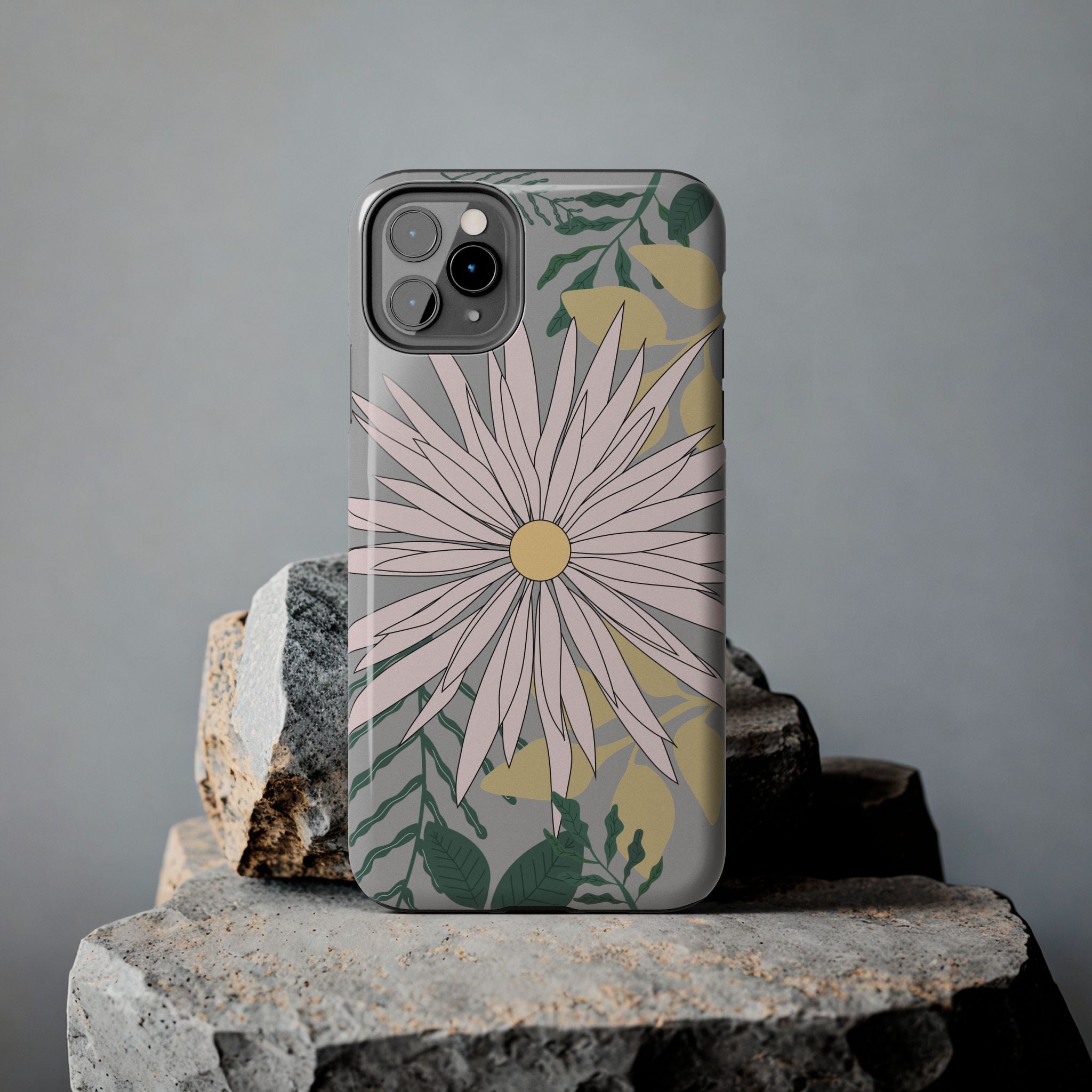 Gray Floral iPhone Case — Durable Protective iPhone Case with Botanical Design